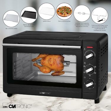 Мультидухова шафа Clatronic MBG 3728, пекарна камера 30 літрів, конвекція верхній і нижній нагрів, таймер на 90 хвилин з сигналом закінчення, чорний