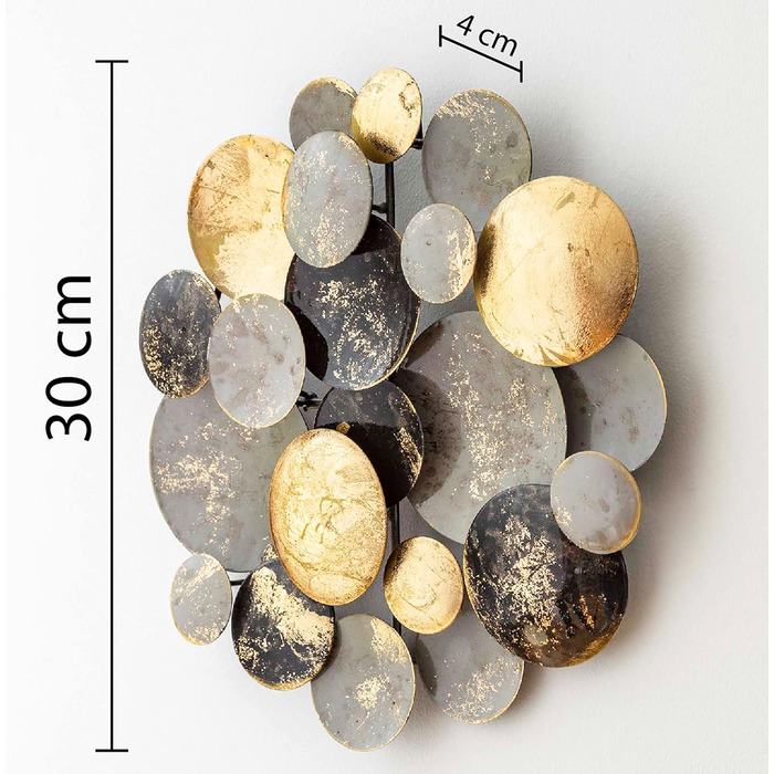 Настінне оздоблення ZEYA металеве Ø 30 см, круглий настінний орнамент 3D, настінна скульптура з металу в золотому чорно-сірому кол