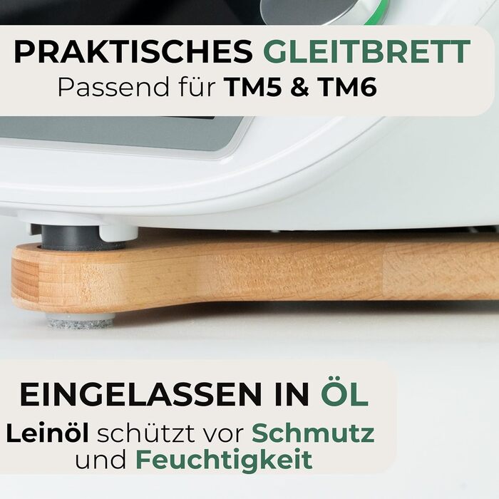 ЗРОБЛЕНО В АВСТРІЇ - Thermomix Gleitbrett aus Solid Holz Buche - Справжнє ковзання завдяки повстяним ковзанням - Мінімалістичний дизайн, 6 und TM5 -