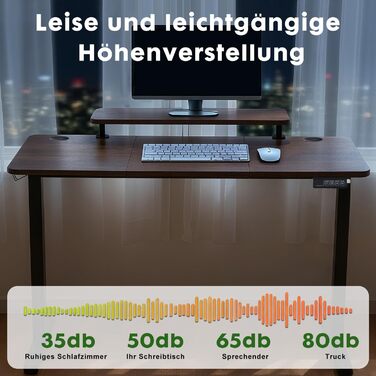 Стіл з регульованою висотою 120 x 60 см, Електричний стіл з регульованою висотою, Ігровий стіл з підставкою для монітора, Стіл для роботи стоячи, Регульований комп&39ютерний стіл, Коричневий