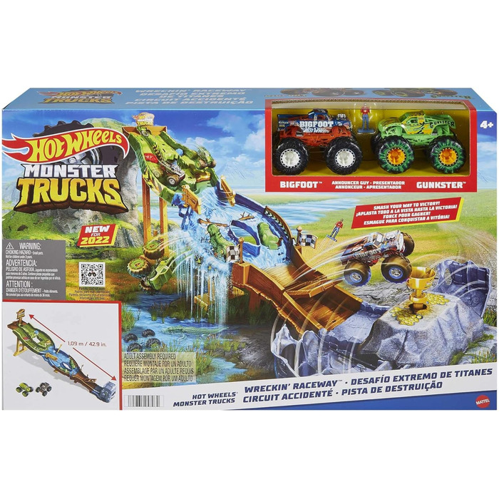 Гоночний трек Monster Trucks Competition, ігровий набір з 2 монстр-траками Бігфут і Ганкстер для захоплюючих автомобільних перегонів, іграшка для дітей віком від 4 років і старше, 12 -