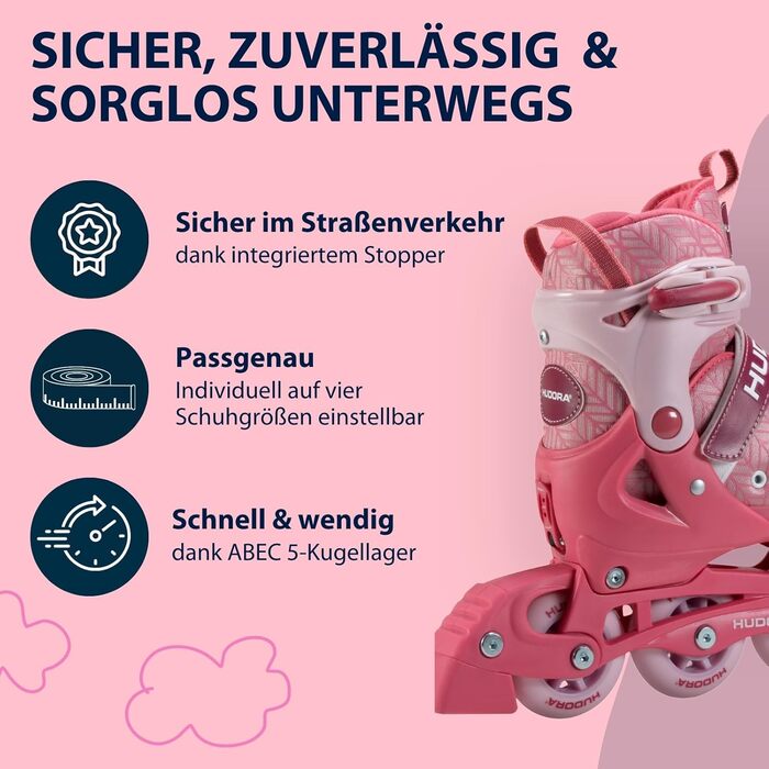 Роликові ковзани HUDORA Mia / Leon 2.0 - Роликові ковзани для дітей, підлітків та дорослих різних розмірів та кольорів - Регульовані роликові ковзани до 4 розмірів - зручні та стильні роликові ковзани розміру 33-36 Pixie