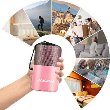 Підкладка для спального мішка, надлегкий шовковий спальний мішок для подорожей, підкладка для спального мішка 2-в-1, зручний та м&39який спальний мішок, невеликий розмір упаковки, виготовлений з мікрофібри, ідеально підходить для походів, готелів, рожевий