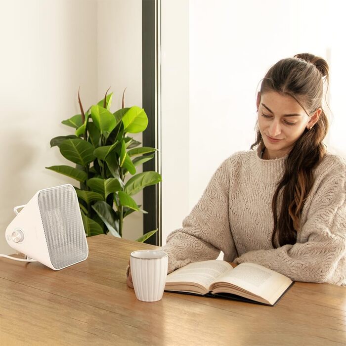 Настільний керамічний обігрівач Cecotec ReadyWarm 1500 Max, керамічний дизайн, білий, 1500 Вт, регульований термостат, 3 режими, площа обігріву 15 м, елегантний дизайн, безшумна робота, потрійна система безпеки, білий, 1500 Вт макс.