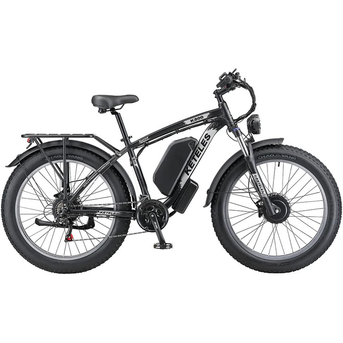 Електричний велосипед KETELES e-bike 26', 4.0 жирна шина, літієва батарея 48В 23Ач, подвійний двигун, гідравлічні дискові гальма, 21-швидкісний, всюдихідний електронний велосипед для дорослих чоловіків жінок білого кольору