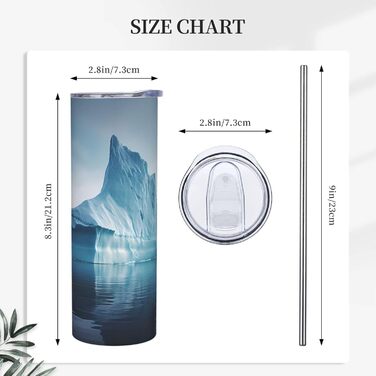 Кухоль з прямою трубочкою, дизайн айсберга, дорожній кухоль з принтом, підходить для кемпінгу, офісу та дому, 590 мл