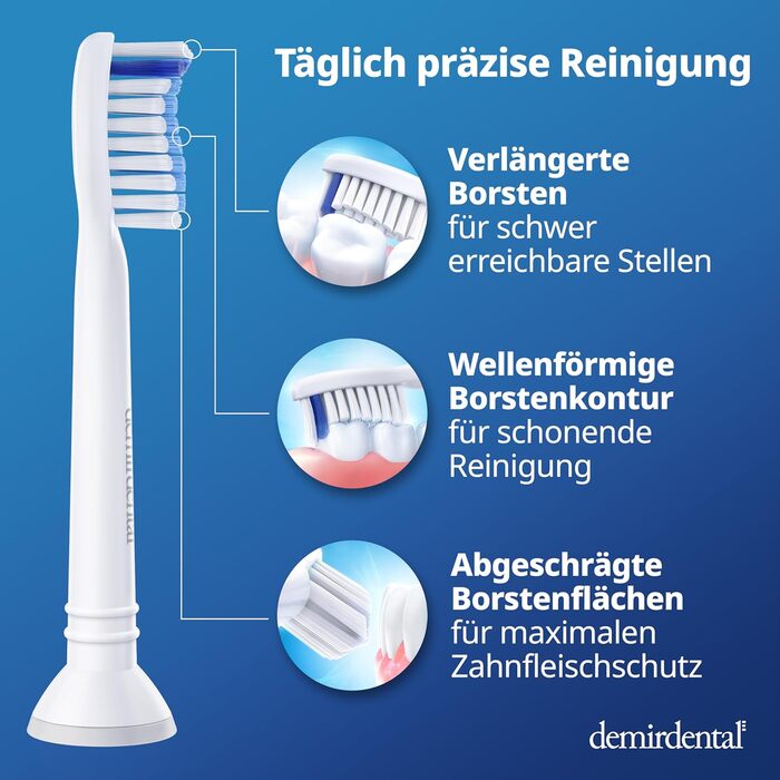 Чутливі насадки demirdental підходять для змінних щіток Philips Sonicare, м'які насадки для чутливих зубів, білі, HX6058, 8 шт.