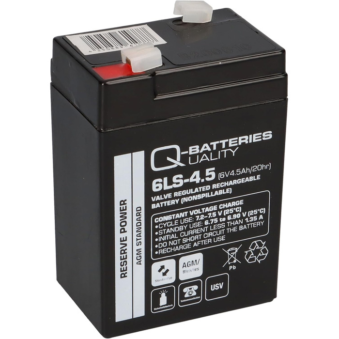Комплект - свинцево-кислотний акумулятор та зарядний пристрій - зарядний пристрій Q-Batteries 6V 4.5Ah 0.6A