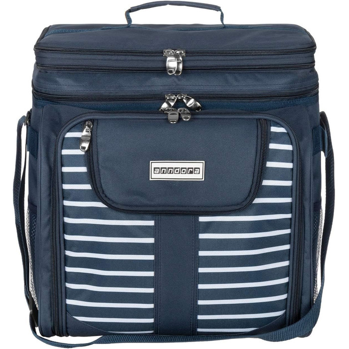 Сумка для пікніка anndora, синьо-біла, сумка-холодильник з аксесуарами, для 4 осіб, 29 предметів, темно-синьо-білий колір