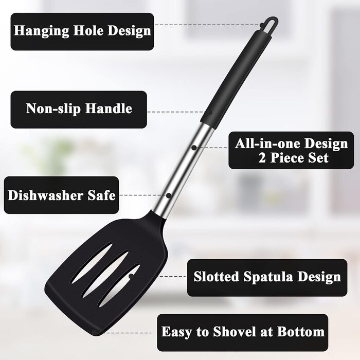 Шпатель силіконовий, термостійкий силіконовий шпатель з прорізами Кухонні гаджети Шпатель без бісфенолу А, безпечна для миття в по