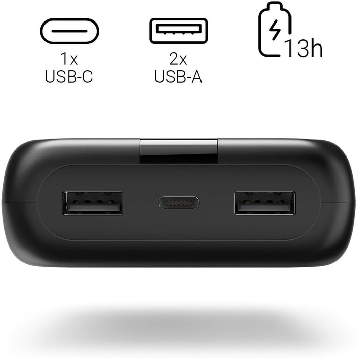 Зовнішній акумулятор з USB C 2 шт. USB A, сертифікований блок живлення, аксесуари для мобільних телефонів, планшет, блок Bluetooth тощо, портативний зарядний пристрій малий) антрацит, 24 24000mAh (