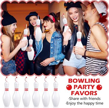 Пляшки для води з кеглями для боулінгу з трубочками та кришками, 758 мл, пластикові, багаторазові, стаканчики для боулінгу, подарунки для дитячої вечірки з боулінгом, на день народження, вечірку, прикраса напоїв (12 комплектів)