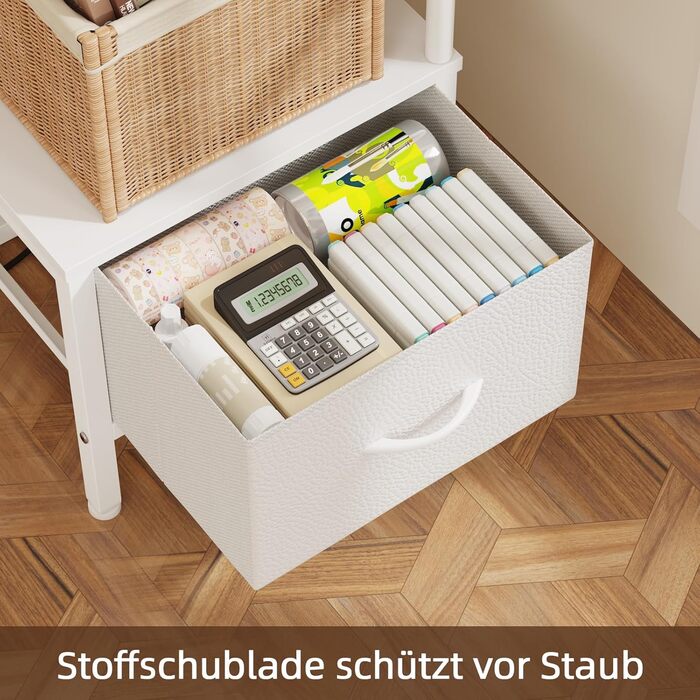 Полиця, книжкова шафа з 6 полицями, полиця зі світлодіодним підсвічуванням та тканинною шухлядою, вузька вітрина для кутів, вітальня, спальня, кутова полиця, 191 см білий колір, 6 полиць (191 см)