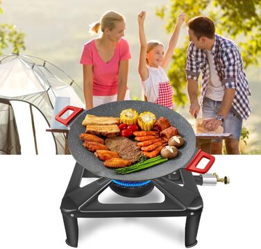 Газова плита BACOENG 10 кВт, 4-нога кемпінгова плита Wok, включаючи шланг 1,5 м та регулятор тиску 50 мбар, 4-нога газова плита для кемпінгу та використання на свіжому повітрі