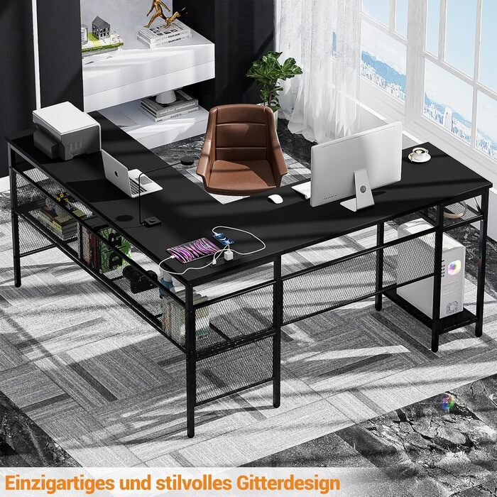 Г-подібний ігровий стіл, 14117x76 см, комп&39ютерний стіл з відділенням для зберігання речей, офісний стіл з двостороннім кутовим столом для навчання, ігровий, домашній офіс, чорний