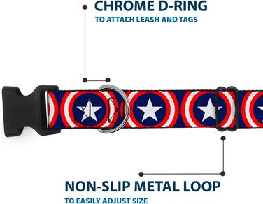 Нашийник для собак Капітан Америка, з пластиковою застібкою, синій, вузький, середній розмір (7-13.5 см) - для шиї 8-12 дюймів (20-30 см)
