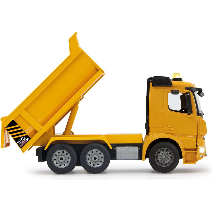 Позашляховик-самоскид Mercedes-Benz Arocs 2,4 ГГц - Кузов підіймається/опускається, реалістичний звук двигуна, клаксон, звук попередження про рух заднім ходом, повний привід, жовті світлодіодні сигнальні вогні, програмовані функції, 404940 -