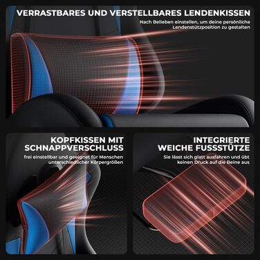 Безбрендове ігрове крісло ергономічне з регульованою висотою з підголівником, поперековою подушкою, обертове крісло для офісу, домашнього офісу, ПК, для дорослих та підлітків (чорний синій ПВХ), 0I&I0I