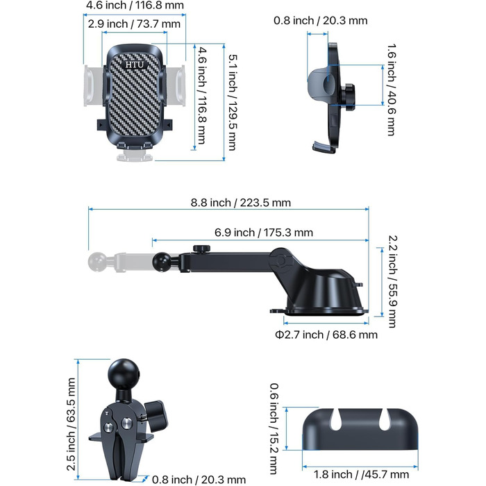 Військовий клас 4 в 1 автомобільний тримач мобільного телефону Найсильніша присоска та затискач Підвісна ємність 36 кг, що обертає