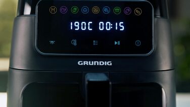 Фритюрниця Grundig FRY 7320, ємність 7,6 л, 1750 Вт, сенсорний дисплей, велике оглядове вікно, налаштування температури та часу, антипригарне покриття, кошик, який можна мити в посудомийній машині, чорний
