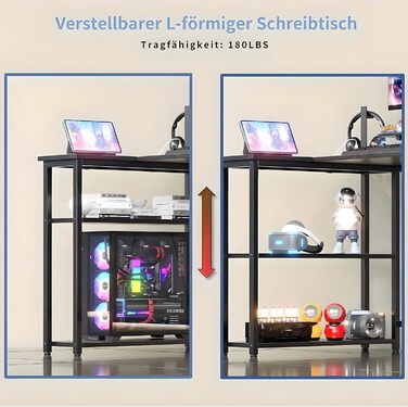 Г-подібний письмовий стіл з 3 тканинними шухлядами, 140 x 80 см. Двосторонній кутовий письмовий стіл з підставкою для монітора, розеткою та USB-портом для зарядки для домашнього офісу, чорний.