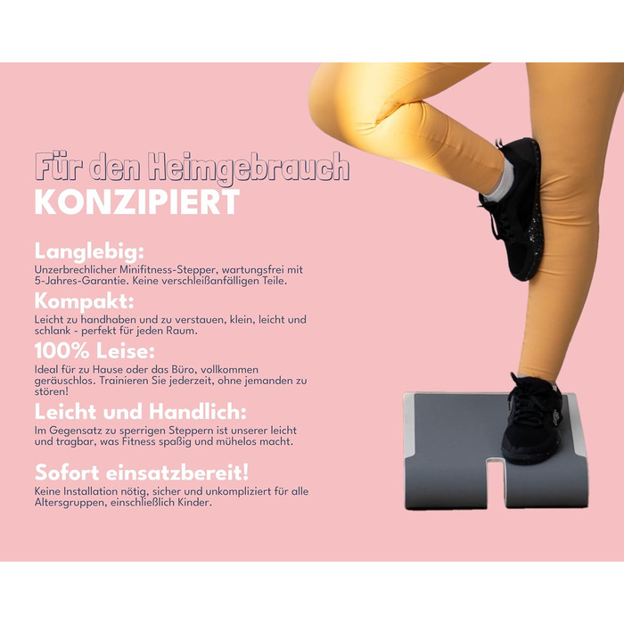 Міні-степер - Домашнє фітнес-обладнання - Легкий, тихий, без зношувальних деталей - Еластичні сходинки - Композитний матеріал (чорний)