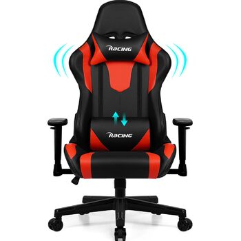 Геймерське крісло, ергономічне офісне крісло з регульованою поперековою опорою, підголівником та підлокітниками, м&39яке ігрове крісло, функція гойдання, вантажопідйомність 150 кг, червоне