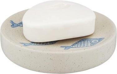 Мильниця WENKO Mod. Аквамарин, мильниця для зберігання ручного мила з тонкої кераміки матово-білого кольору з синім, морський пейз