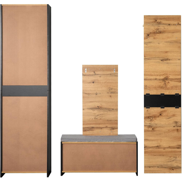 Шафа для одягу 4 предмети з дзеркалом і лавкою, Шафа для одягу, Меблі для гардеробу, Стильна компактна шафа для одягу з 4 гачками,