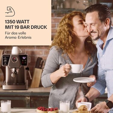 Портафільтр-машина Klarstein 1.8 л для 2 чашок кави, міні-еспресо-машина з піноутворювачем молока, кавоварка з портафільтром на 19 бар маленька, хороша кавоварка для еспресо, еспресо-машини з нержавіючої сталі 1350 Вт