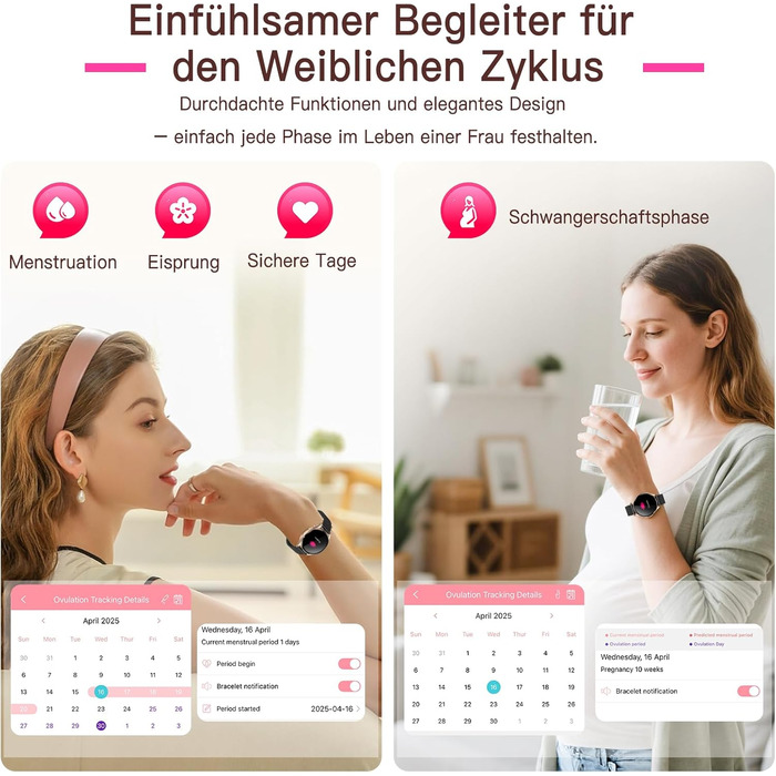 Жіночий смарт-годинник з ЕКГВСР/ІМТ/сечовою кислотою, круглий 1,43-дюймовий AMOLED годинник для здоров&39я з 24-годинним зворотним тиском, монітором сну, фітнес-трекером менструального циклу, сумісний з iOS/Android, чорний міланський ремінець