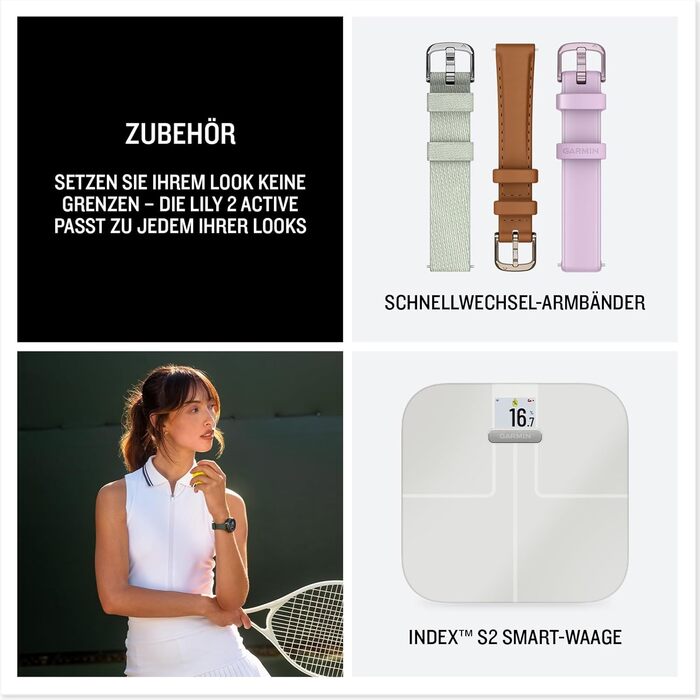 Модний смарт-годинник, 1-дюймовий сенсорний дисплей, до 9 днів роботи від акумулятора, понад 30 спортивних програм, функції для здоров&39я та фітнесу, сповіщення, Garmin Pay, вбудований GPS Lily 2 Active Bone/Lunar Gold, 2 Active 38mm -