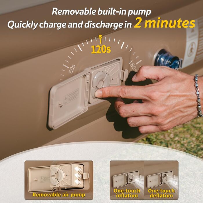 Надувний матрац Naturehike для 3 осіб, що самонадувається, з насосом на батарейках - надувне ліжко для гостей 200x180x38 см для кемпінгу та дому, легкий, зручний та швидко надувається, коричневий/3 особи/38 см