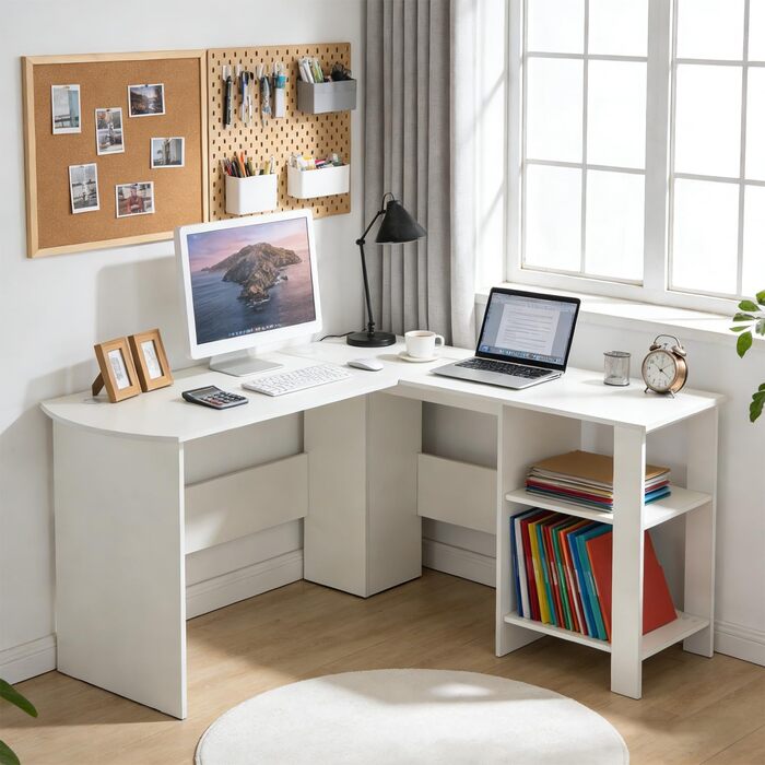 Комп&39ютерний стіл Офісний стіл з тримачем для навушників та сумкою для зберігання Невеликий стіл для навчання Дерев&39яний ПК стіл Офісний стіл для домашнього офісу 51 дюймів білого кольору