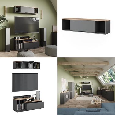 Настінна полиця Vicco Betti, антрацит/сонома, 120 x 30 см, для настінного кріплення, підходить для вітальні або офісу