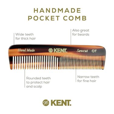 Кишеньковий гребінець Kent Handmade із грубими та дрібними зубцями, 11 см, коричневий