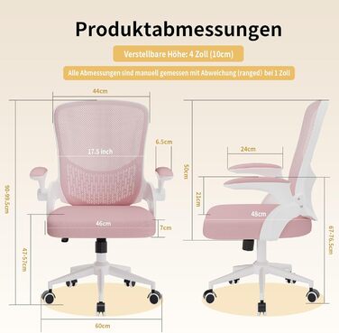 Ергономічне офісне крісло naspaluro, стілець для роботи з підлокітниками, що складаються на 90, унікальна поперекова підтримка, дихаюча сітчаста оббивка для домашнього офісу, кабінет, рожевий (без підголівника)