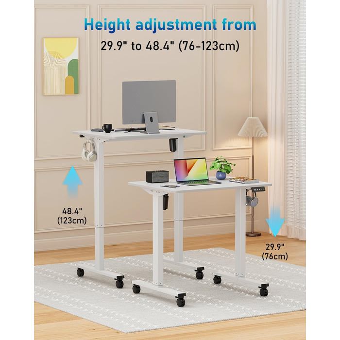 Стіл з регульованою висотою, 80x60 см, високоякісна стільниця, електричне регулювання висоти столу, комп&39ютерний стіл з функцією пам&39яті, білий