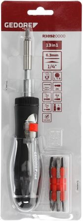 Викрутка з тріскачкою GEDORE red з бітотримачем, 1/4 6,3 мм шестигранник, телескопічне лезо, перемикач напрямку обертання, R38920000