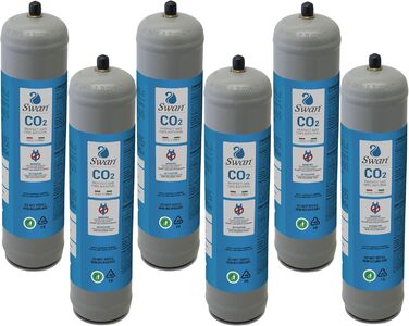 Одноразова циліндрична пляшка Swan CO2 600 гр E290 З'єднання для вуглекислого газу 11 м для виробників газованої води, охолоджувальних установок та диспенсерів для питної води, 6 шт.