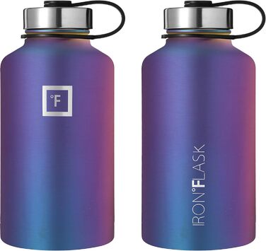 Спортивна пляшка для пиття Iron Flask - 1,8 л, 3 кришки (солом'яна кришка), герметична, з вакуумною ізоляцією з нержавіючої сталі,