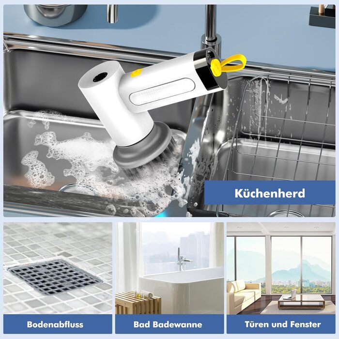 Електрична щітка для чищення, віджимний скребок для ванної кімнати та затірки, щітка для чищення домогосподарства з 5 насадками, 2