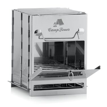 Складаний гриль з нержавіючої сталі CampFeuer 22 x 20,5 x 27 см Складаний гриль Кемпінговий гриль для походів та використання на свіжому повітрі Складаний портативний гриль, портативний кишеньковий гриль, сріблястий кемпінговий гриль