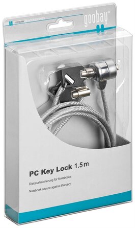 Замок безпеки Goobay 93037 для ноутбука та ПК, сірий замок та ключ