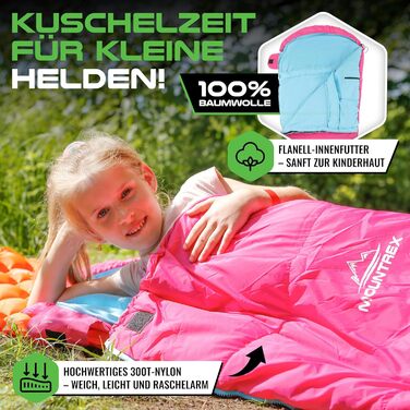 Дитячий спальний мішок MOUNTREX 5C / 15C підкладка 100 бавовна спальний мішок для дітей 17570 см легкий та компактний, портативний, як рюкзак ідеально підходить для кемпінгу, дитячого садка та ночівлі Рожевий/Синій 175 x 70 x 45 см