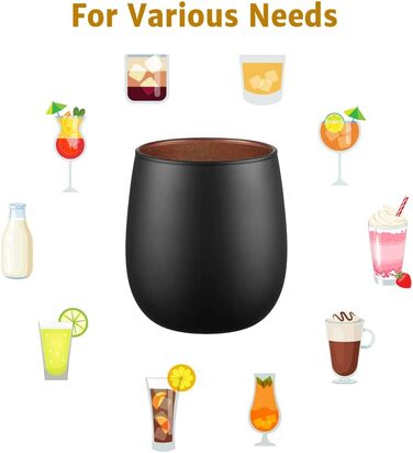 Мл Келихи для джину Чорні матові склянки для пиття Набір з 2 склянок для води з рожевим золотом Миготлива внутрішня стінка, бороси