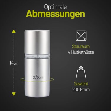 Млин для мускатного горіха ZOLMER з контейнером для зберігання I надзвичайно гострий подрібнювач для найтоншого мускатного порошку i Млин для мускатного горіха з нержавіючої сталі для мускатного горіха i Подрібнювач мускатного горіха