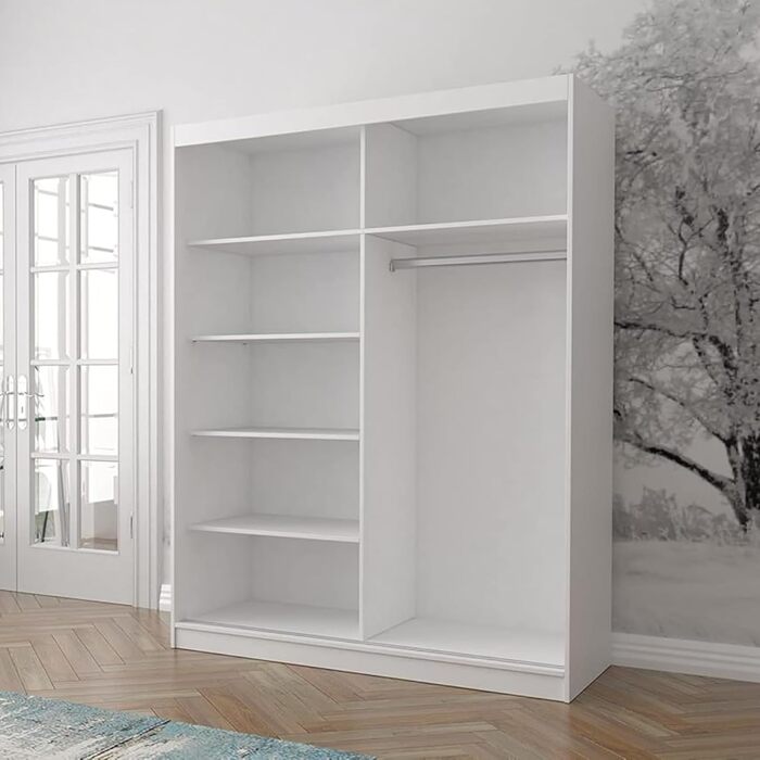 Шафа з дзеркалом, розсувні двері - Шафа з розсувними дверима, шафа для спальні - 61 x 150 x 200 см - Шафа для спальні, гардеробної, шафа - чорний, білий