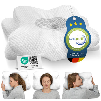 Ортопедична подушка для шиї від болю в шиї виготовлена з високоякісної піни з ефектом пам&39яті - Ергономічна подушка для шиї - Подушка для сну на боці, спині та животі - Чохол, який можна прати при 40C 61 x 40 x 12 Світло-сірий