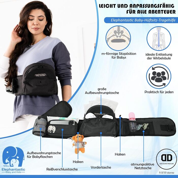 Дитяче крісло-переноска -125 см подовжувач 40 см - Ергономічний стегновий ремінь для новонароджених і малюків, регульований ремінь